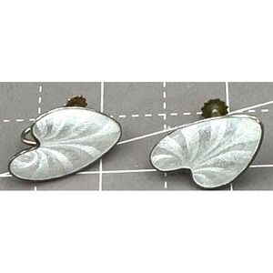 Vintage Norway Earrings White Guilloche Sterling Silver Screw Back 7/8"